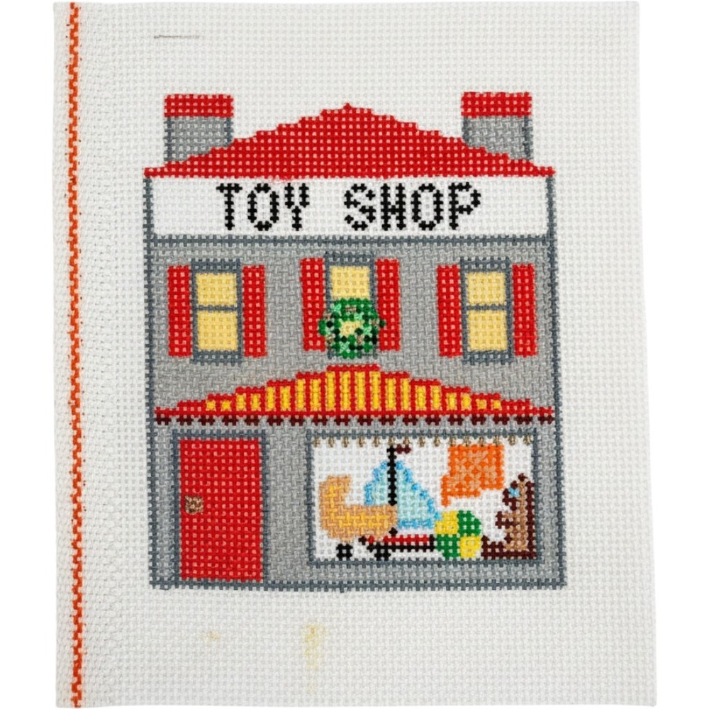 Toy Shop Hand Painted Needlepoint Canvas Christmas Storefront 0217 Vintage